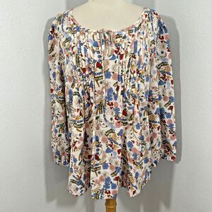 Tommy Hilfiger Blouse Womens XL Floral Pinktucks Peasant Boho Summer Top‎